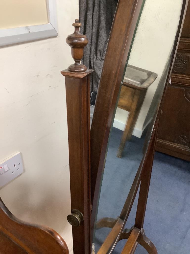 An Edwardian mahogany cheval mirror, width 60cm, height 158cm